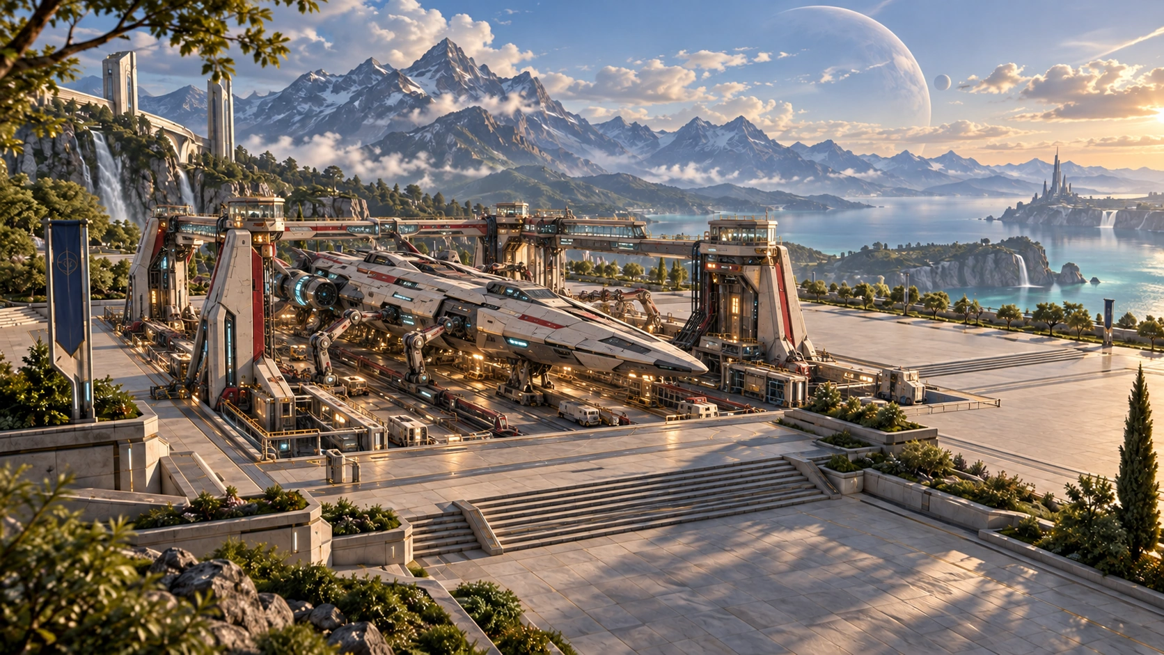 Raumhafen und Landschaft in Starfall Frontier